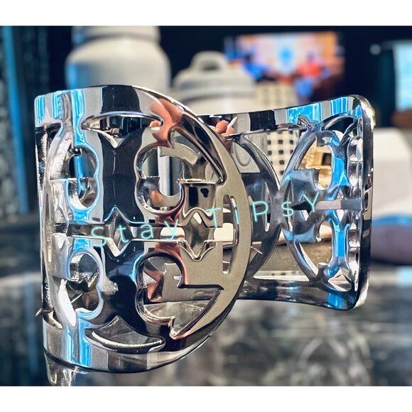 Tory Burch Silver Miller Logo Bangle Bracelet - Picture 1 of 9